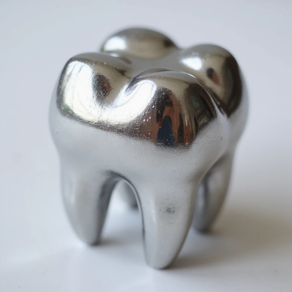 silver teeth, realistic metallic shine, detailed dental shape emoji