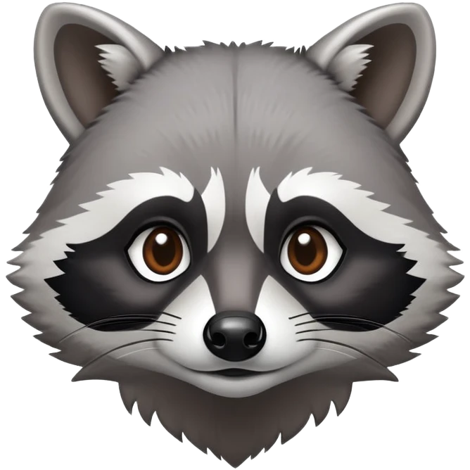 Cinematic-Noble-Raccoon-Portrait-Emoji – Poised and confident, with a sturdy build and a beautifully textured fur of silver-grey accented by dark black facial markings, deep-set, intelligent brown eyes, simplified yet sharp and sophisticated. emoji