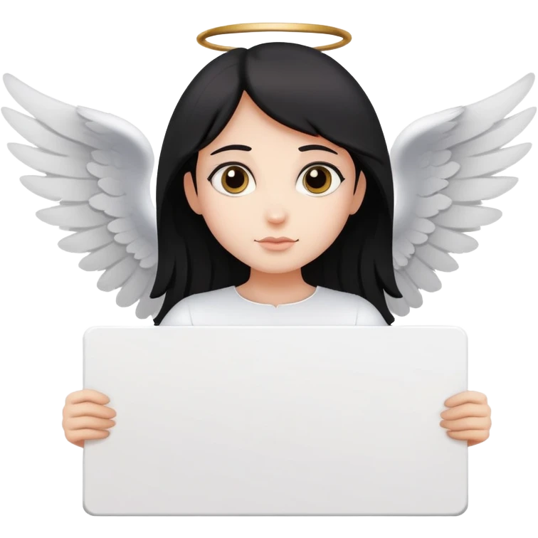 Angel with black wings dark hair holding a blank sign emoji