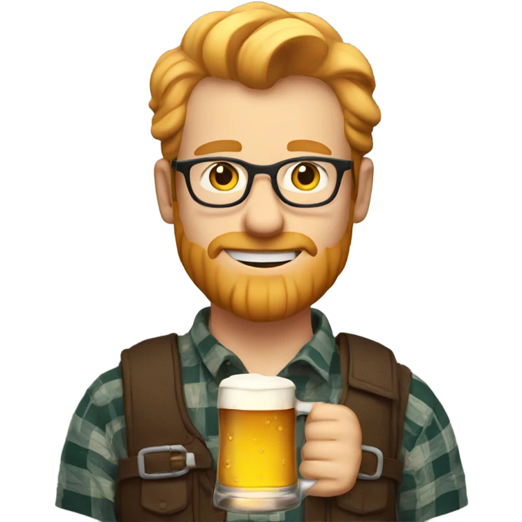 A white man with glasses and ginger blonde hair wearing plaid and holding a pint of beer emoji