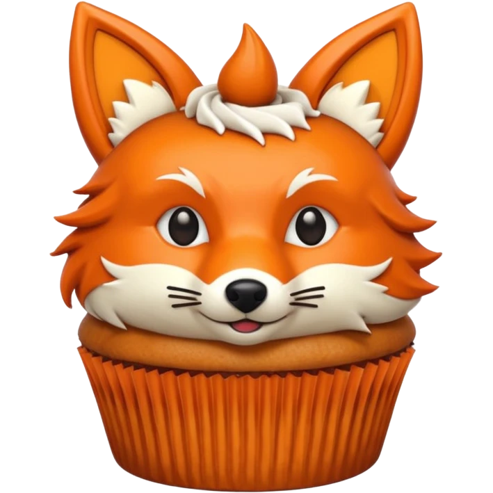 cupcake with frosting decorated to look like a fox face emoji