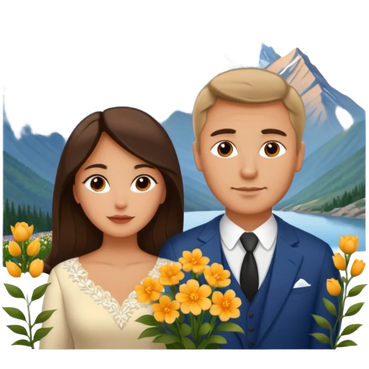Couple traveling in Montenegro russian man and elegant  Latina girl delicate flowers and mountains in the background  emoji