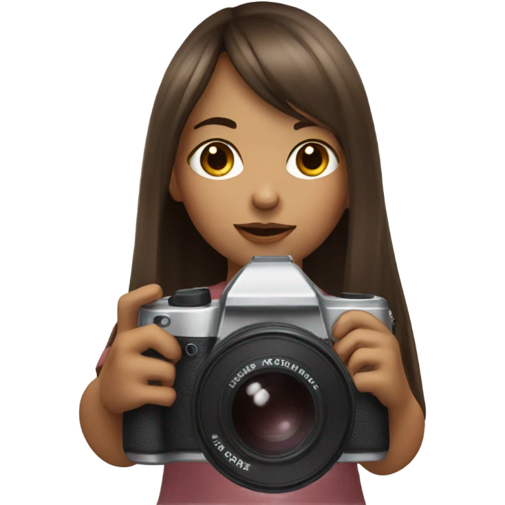Realistic camera girl with camera and brown long hair and a fringe emoji