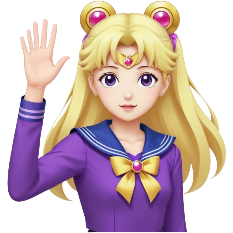anime girl sailor moon in purple clothes waving her hand emoji