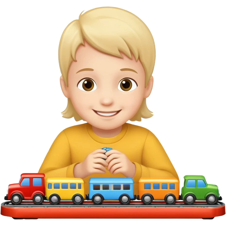 child playing with both toy cars and trains emoji