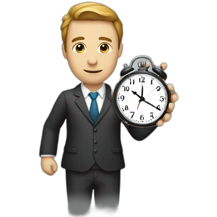 a man in a suit holding a clock in his right hand emoji