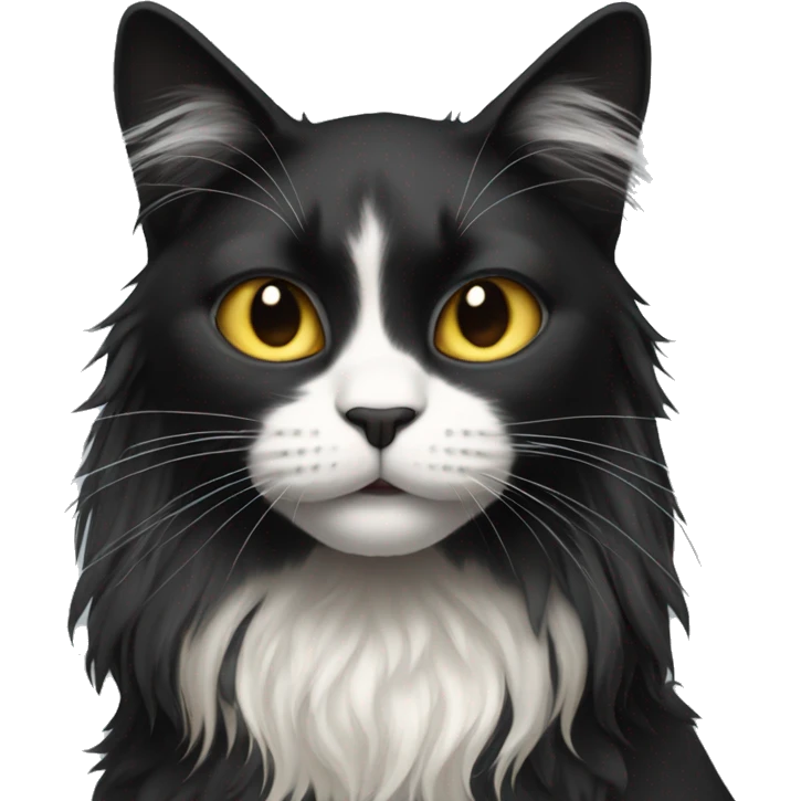 black cat long-haired with half white head emoji