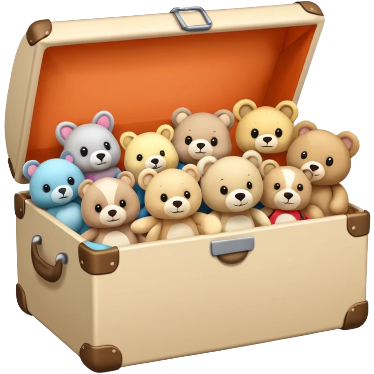 Beige toy box filled with different kinds of stuffed animals  emoji