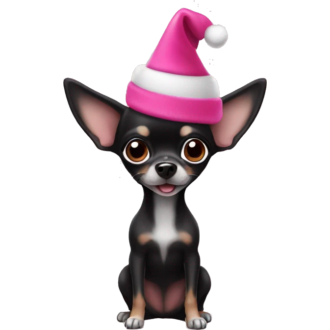 black chihuahua with a pink Santa hat emoji