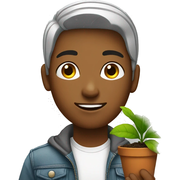 a teenager with plant emoji