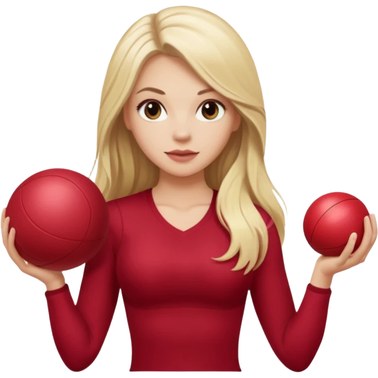 A blonde white Pilates girl in dark red clothes with fitness ball whit long hair  emoji