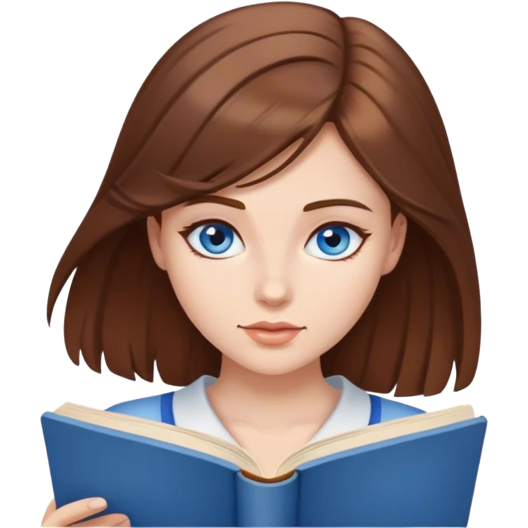 A beautiful girl with brown hair and blue eyes reads emoji