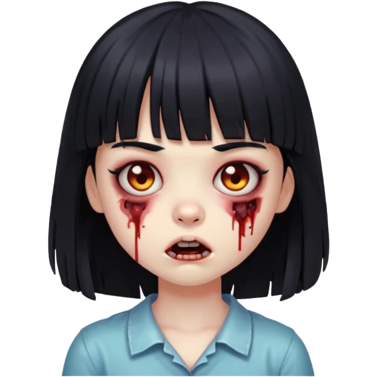 zombie girl with black hair and bangs, cute expression emoji