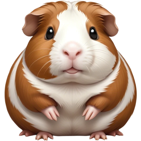 Cinematic Noble Brown and White Banded Guinea Pig Portrait Emoji, Poised and regal, with a compact, chubby build and a uniquely patterned fur of warm brown and crisp white banding, deep-set soulful dark eyes, Simplified yet sharp and sophisticated features, highly detailed, glowing with a soft, dignified glow, high shine, intelligent and charming, stylized with an air of distinctive elegance, focused and attentive, soft glowing outline, capturing the essence of a watchful and confident companion, so majestic it feels as though it could scurry out of the screen with effortless authority! emoji