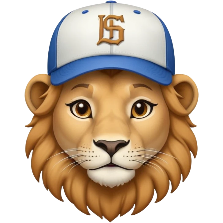 confident female lion head and shoulders wearing a baseball cap emoji