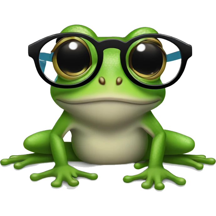 cute tree frog, wearing black glasses, a smile on one's face, wearing skyblue shirts emoji