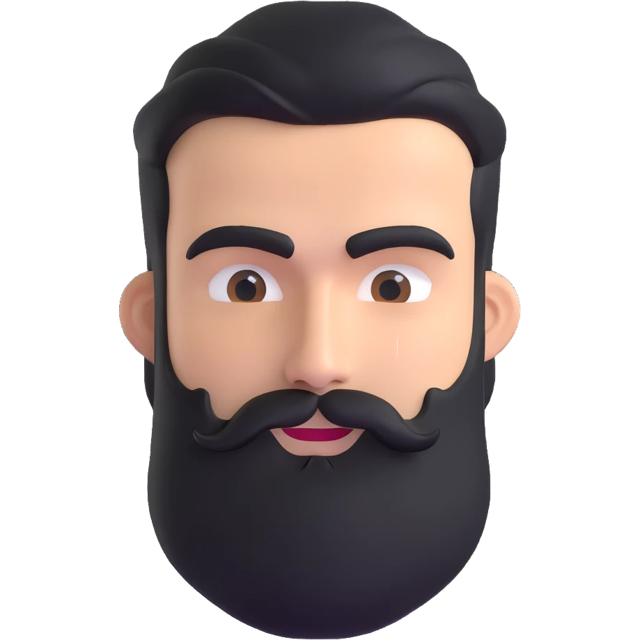 man with thick beard and connected eyebrows that meet in the middle emoji