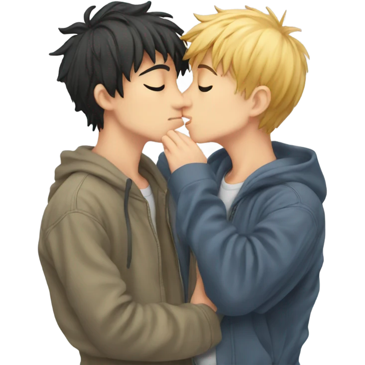 Two manga boys kissing each other emoji