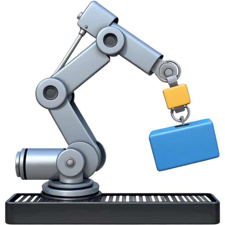 robot arm which is picking blue block on conveyor belt emoji