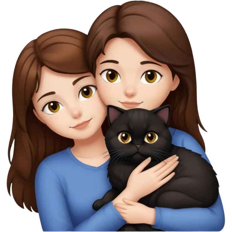 Brown hair girl snuggling black Persian cat emoji