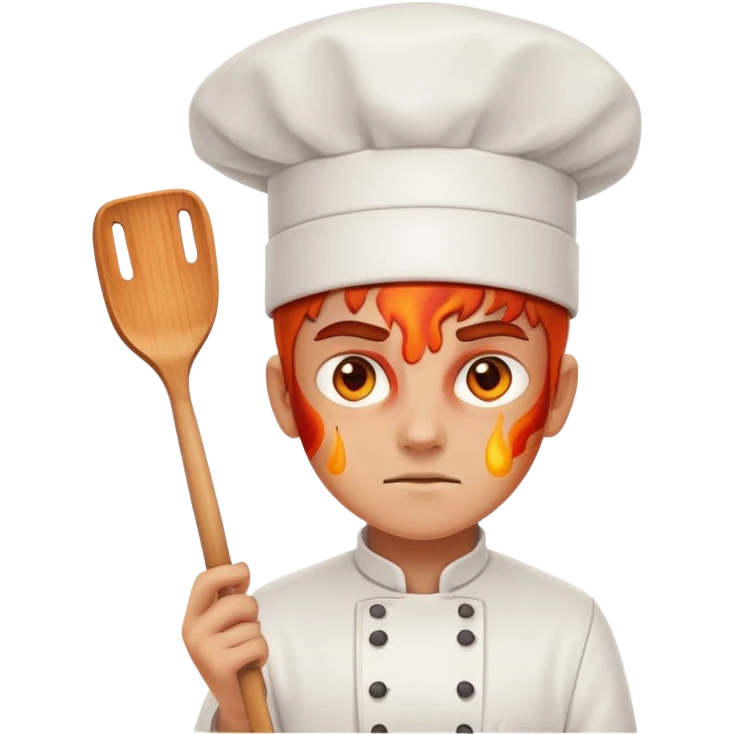 determined chef with fiery eyes, holding spatula emoji
