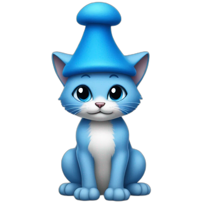 Blue cat Smurf wearing white mushroom as hat emoji