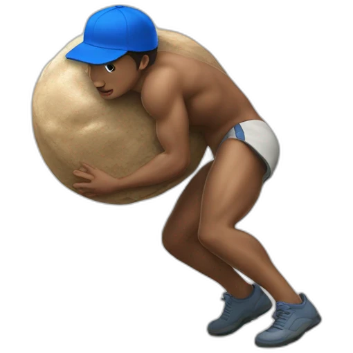 Sisyphus with a blue baseball cap emoji