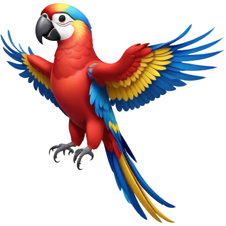 cinematic-macaw-realistic-full-body-standing-emoji,-vibrant-feathers-glowing-with-rich-reds,-blues,-and-yellows,-head-tilted-dramatically,-curved white-beak-gleaming,-piercing-dark-eyes-exuding-confidence,-simplified-yet-realistic-focused emoji