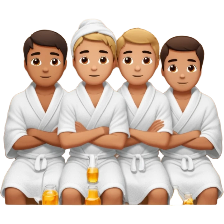 three young men turned in towels sit in the hot sauna emoji