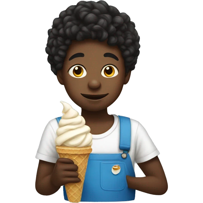 black boy with twists eating ice cream emoji