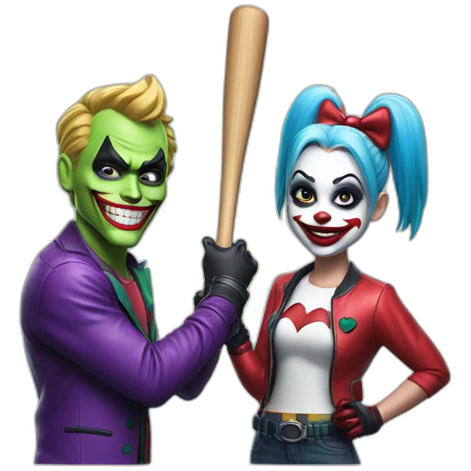 Joker and Harley Quinn with gum and baseball bat emoji