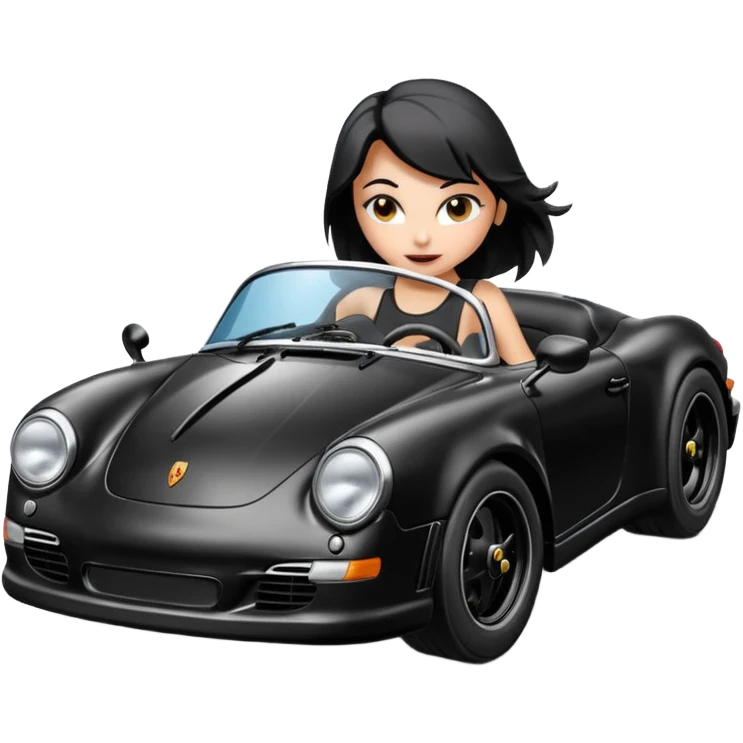 Bat Girl driving her satin-black 56 Porsche spider too fast in the country despite the rainy conditions making the tires slippery sliding sideways  emoji