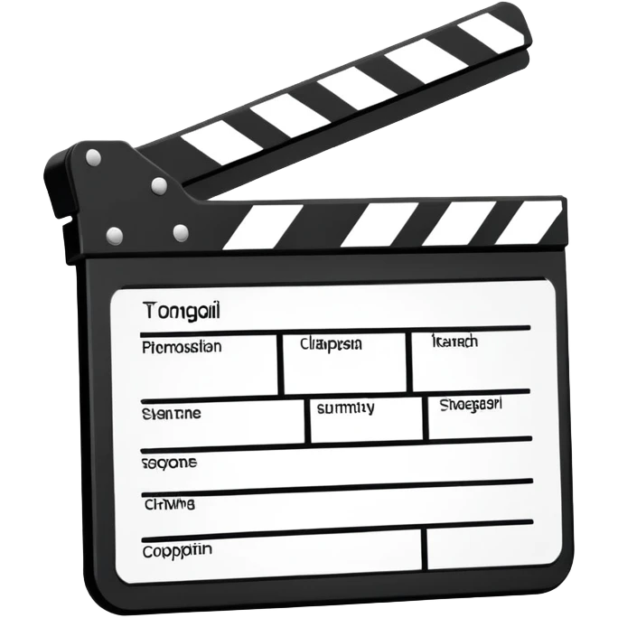 diagonal view of clapperboard outline, ultra simple black outlines only emoji