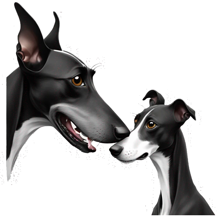 Two aristocrat dog black and white galgo kiss  emoji