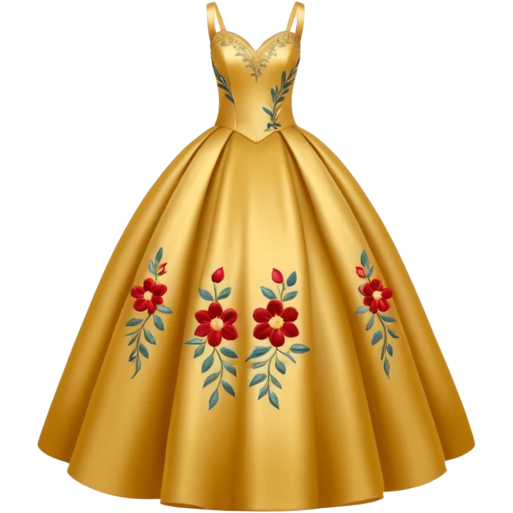 
A golden ball gown with embroidered floral details.




























 emoji