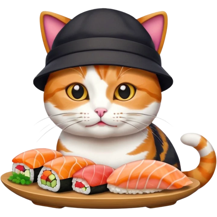 cat wearing a hat made out of sushi emoji