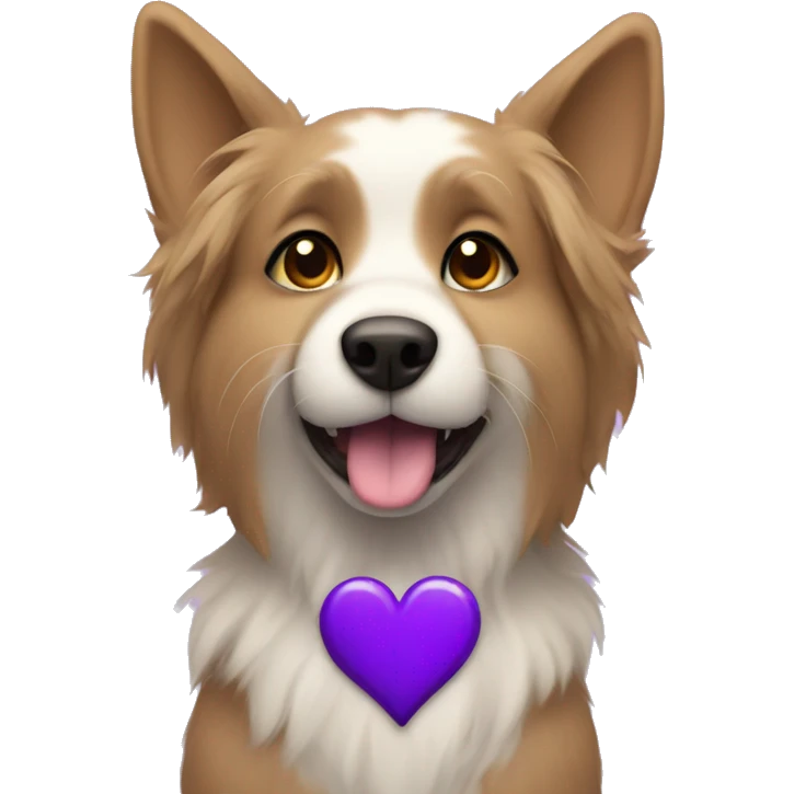 Furry dog with a purple heart emoji