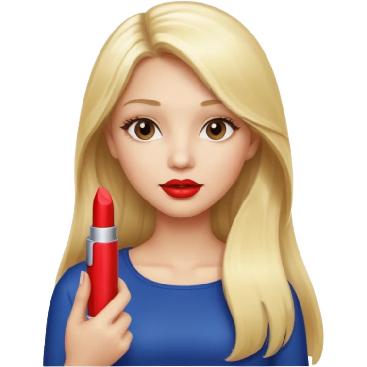 a girl with blonde long hair is holding lipstick on her hand  emoji