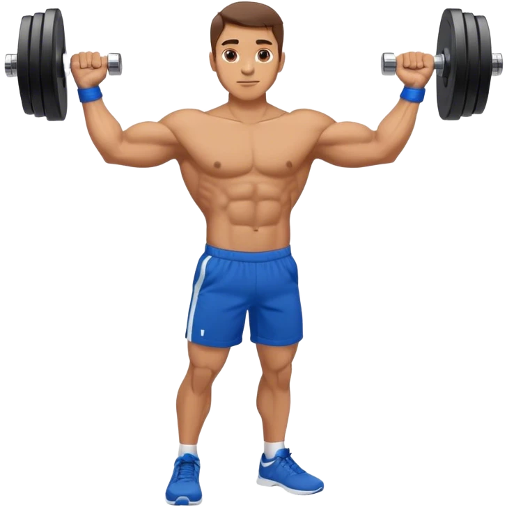 man with blue shorts doing side-lateral raise (T pose) with light dumbbells emoji