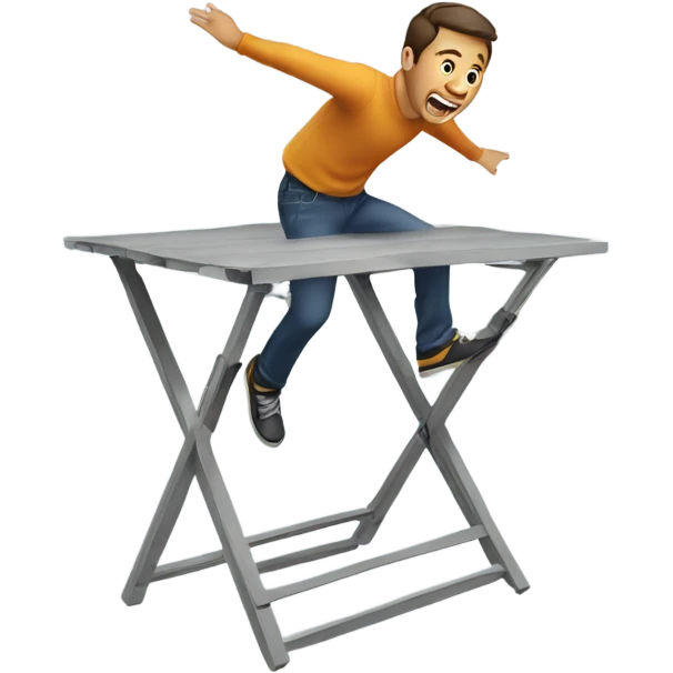 Guy jumping through a folding table emoji