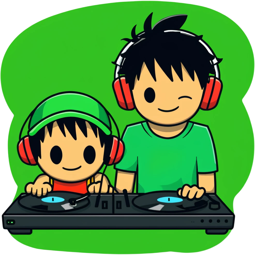 Green Luffy and green Alastor listening to music together emoji
