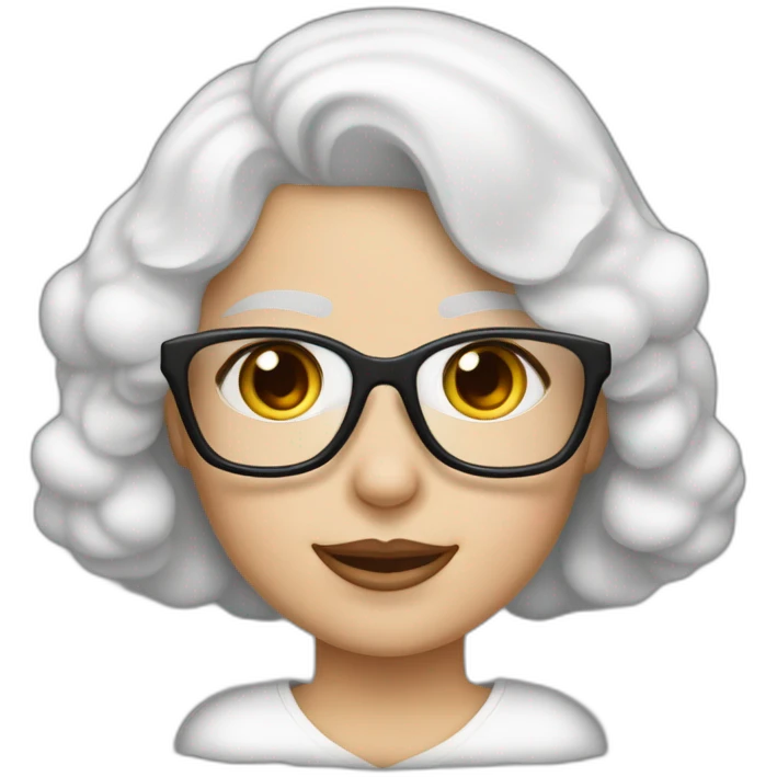 mujer piel blanca con diadema de orejas de conejo en la cabeza gafas y perro bichon maltés blanco emoji