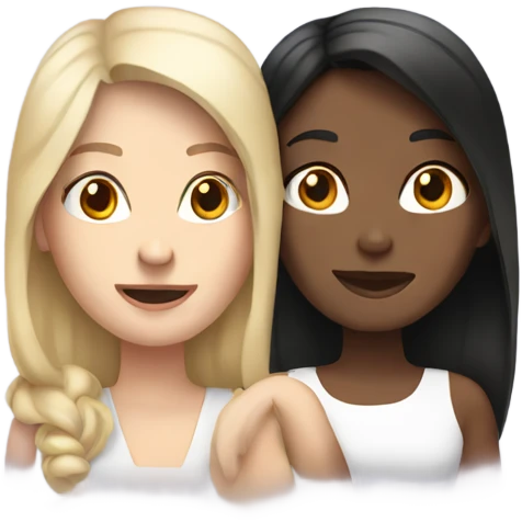 white woman holding white brunette woman, in love emoji