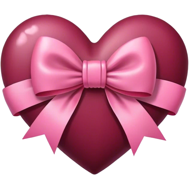 Burgundy heart with a pink bow in the middle emoji