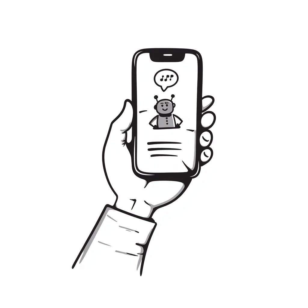 Hand holding an iPhone with WhatsApp open, chatting with a robot or AI bot emoji