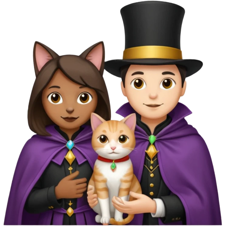 magician couple and their pet cat emoji