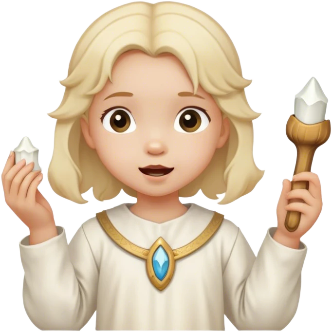 toddle girl with white medieval tunic and a tooth in her hand emoji