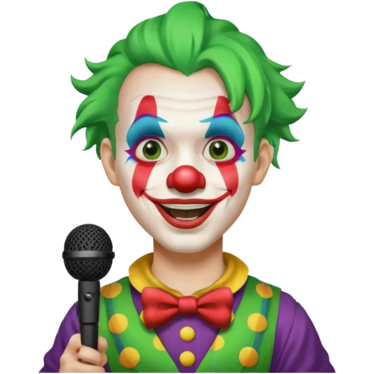 male, green haired, clown face painted, holding microphone, singing emoji