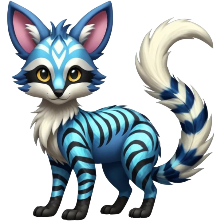 Futuristic furry fluffy floofy feathery tribal marked Genet-Absol-Kyurem-Zeraora-Primagen-fusion-creature  emoji
