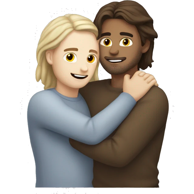 My white-skinned, brown-eyed guy hugs me a white-skinned guy with medium-long hair emoji